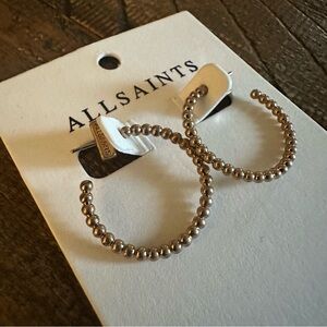 NWT AllSaints Brass / Gold Beaded Open Hoop Earrings, Dainty, Vintage Inspired